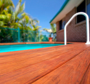 Freshly stained timber pool deck using CUTEK Colortone wood oil additive